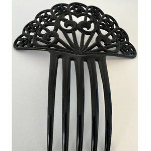 Large - Antique Vintage Solid Black Celluloid Hair Comb